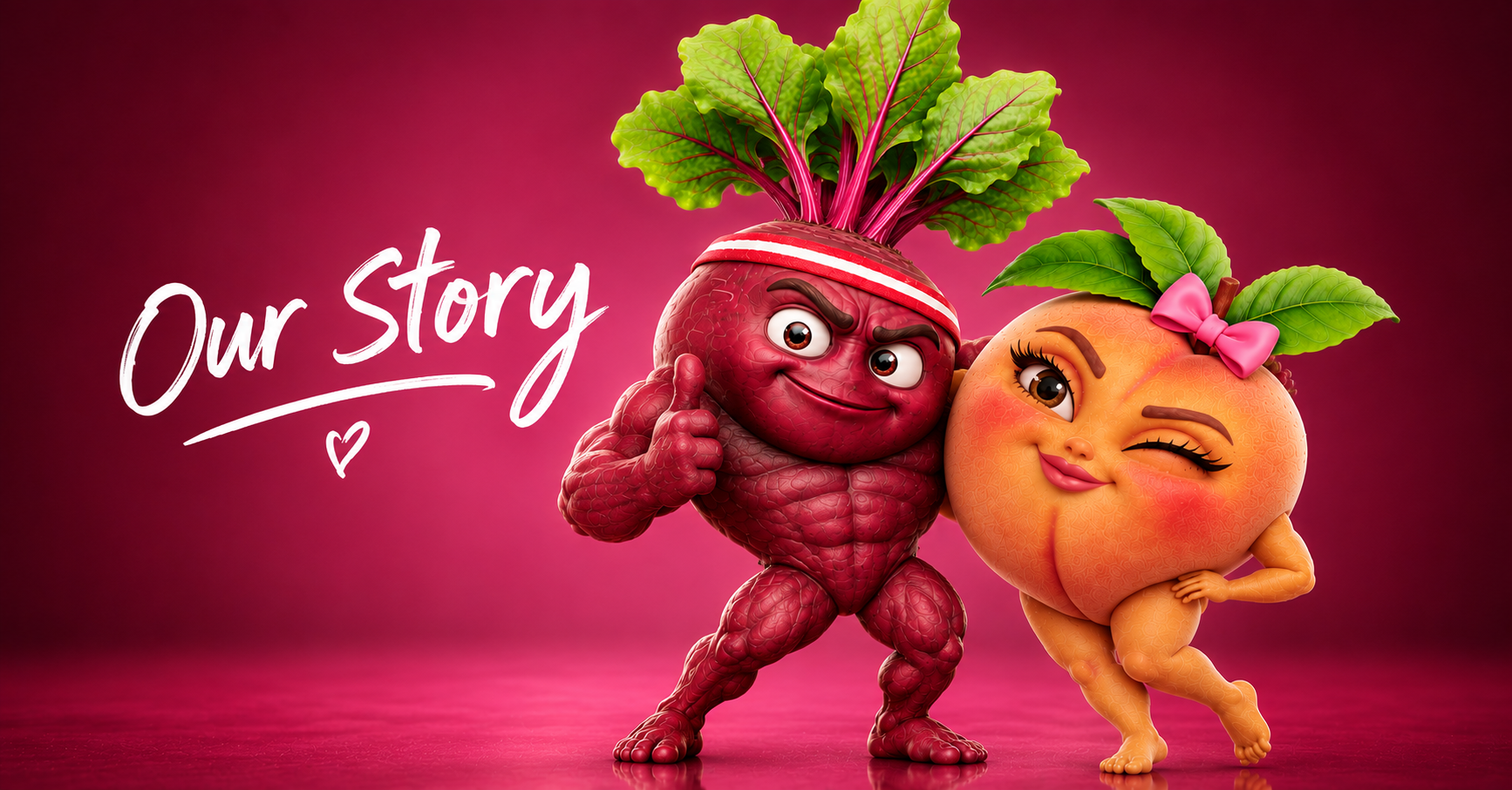 Li-BEET-o beetroot mascots pictured beside the words Our Story