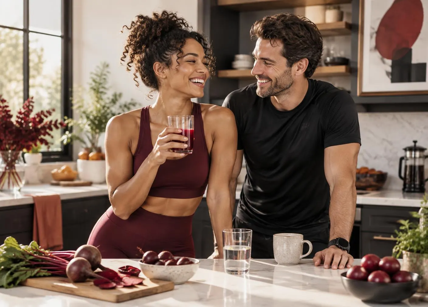 A couple enjoying an energized morning routine